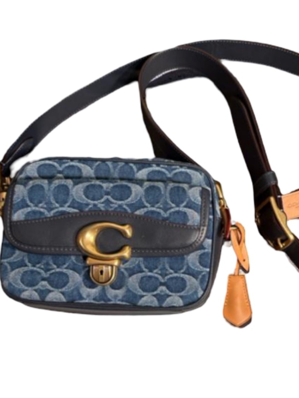 Coach Blue Denim Signature C  Crossbody Bag with Tan Accents - Picture 15 of 15